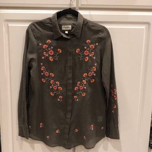 Express Olive Boyfriend Embroidered Boho Shirt